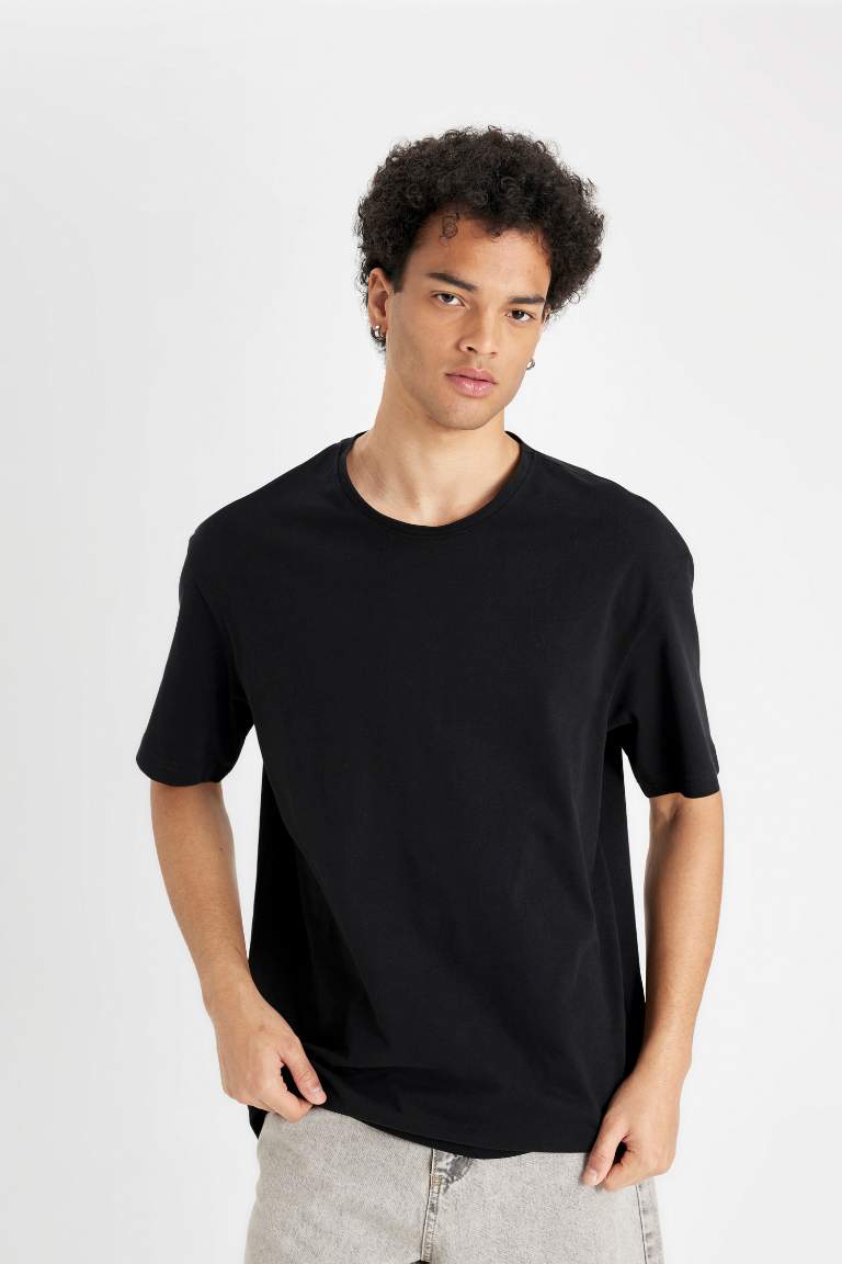 Boxy Fit Crew Neck Short Sleeve Basic T-Shirt