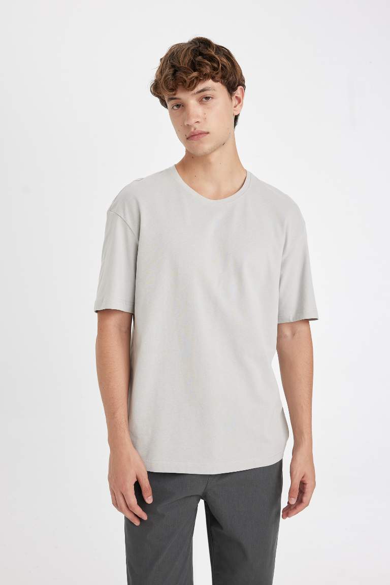 Boxy Fit Crew Neck Short Sleeve Basic T-Shirt