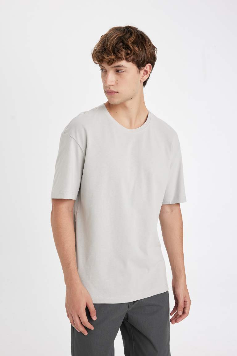 Boxy Fit Crew Neck Short Sleeve Basic T-Shirt