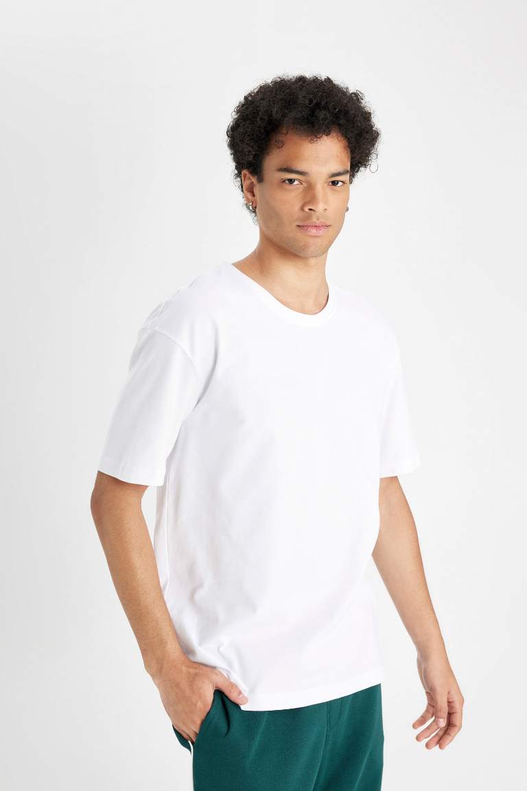 Boxy Fit Crew Neck Short Sleeve Basic T-Shirt