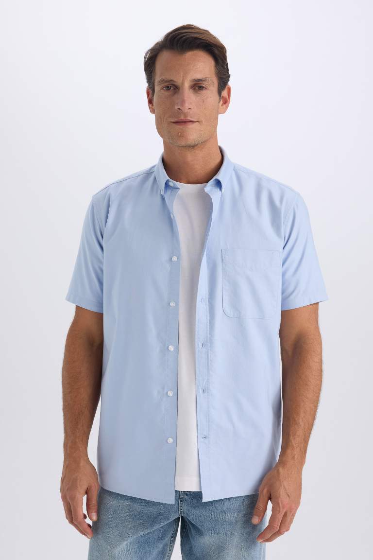 Regular Fit Polo Collar Oxford Short Sleeve Shirt