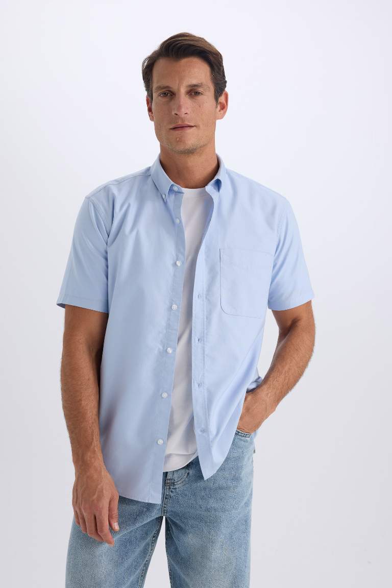 Regular Fit Polo Collar Oxford Short Sleeve Shirt