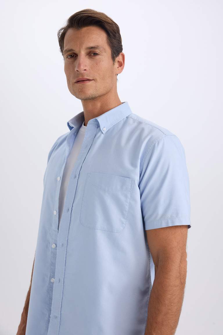 Regular Fit Polo Collar Oxford Short Sleeve Shirt