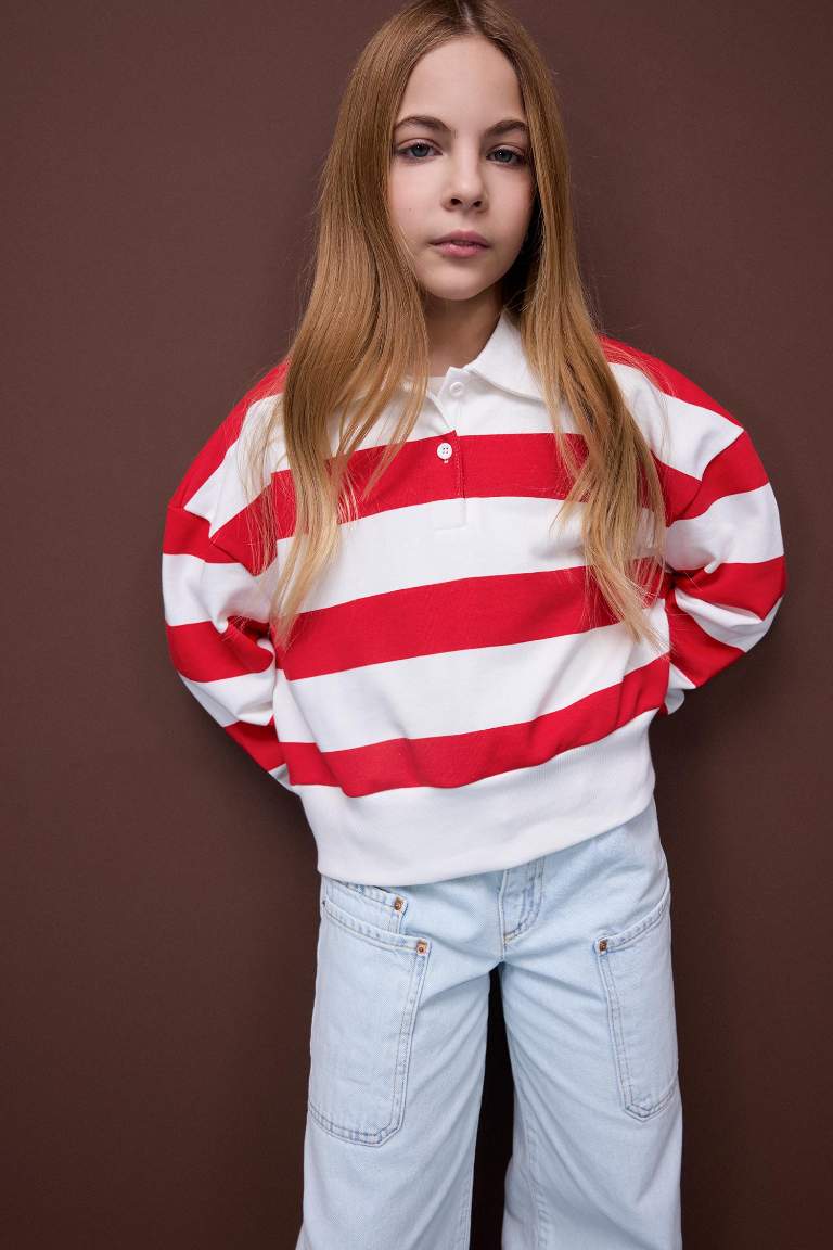 Girl Relax Fit Polo Neck Printed Sweatshirt