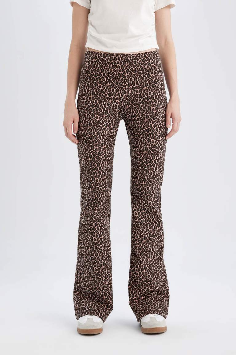 Flare Fit Straight Leg Leopard Trousers