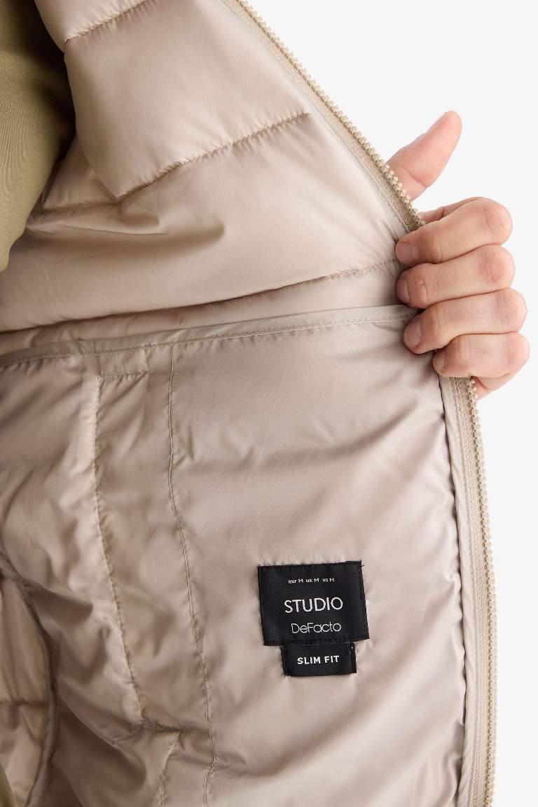 Slim Fit Waterproof High Neck Zippered Puffer Jacket
