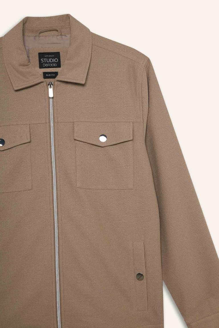 Slim Fit Dar Kesim Polo Yaka Fermuarlı Mont