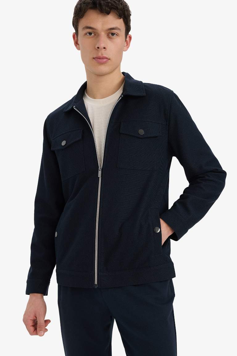 Slim Fit Dar Kesim Polo Yaka Fermuarlı Mevsimlik Baharlık Mont