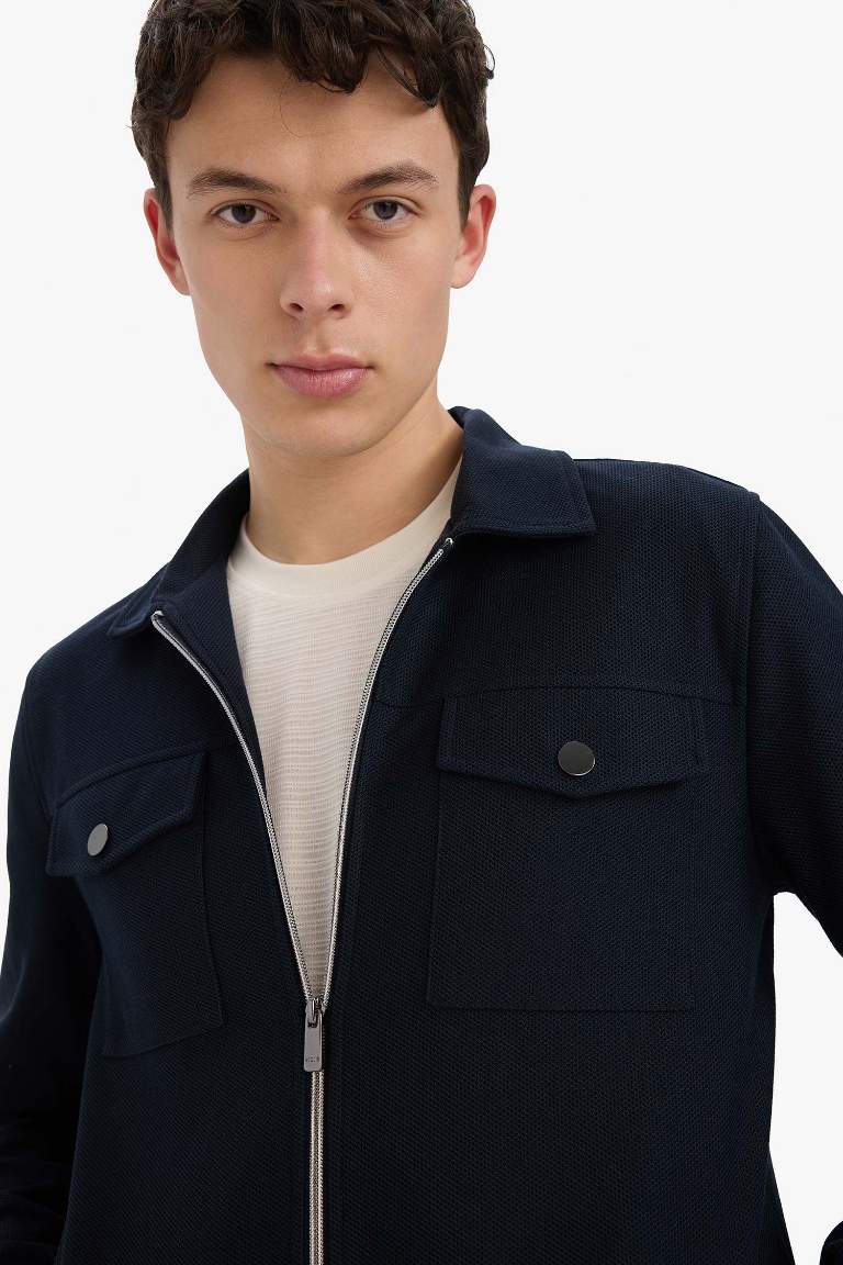 Slim Fit Dar Kesim Polo Yaka Fermuarlı Mevsimlik Baharlık Mont