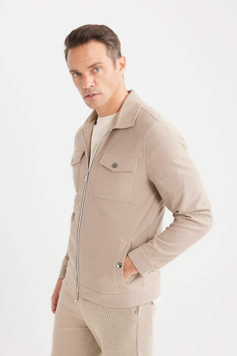 Slim Fit Polo Neck Zippered Jacket