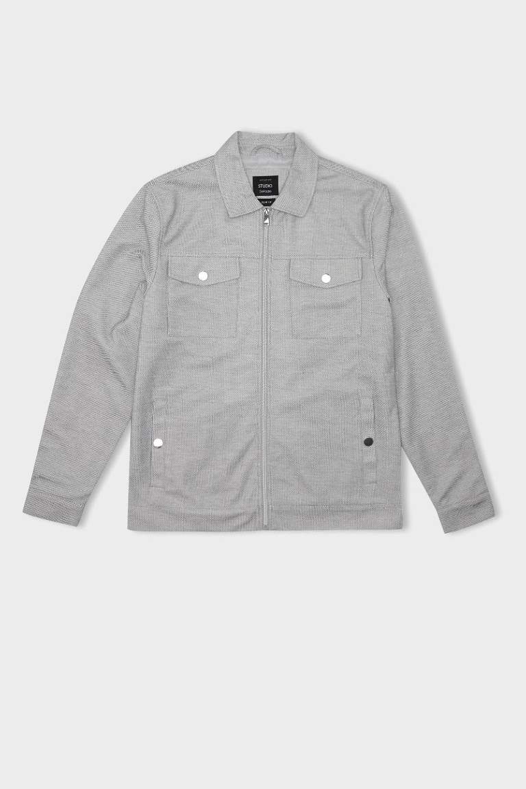 Veste chemise de mi-saison slim fit col polo zippé