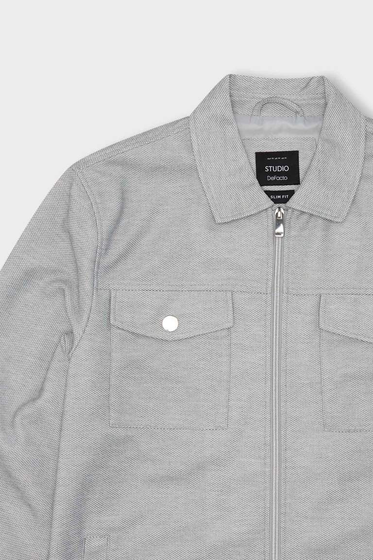 Veste chemise de mi-saison slim fit col polo zippé