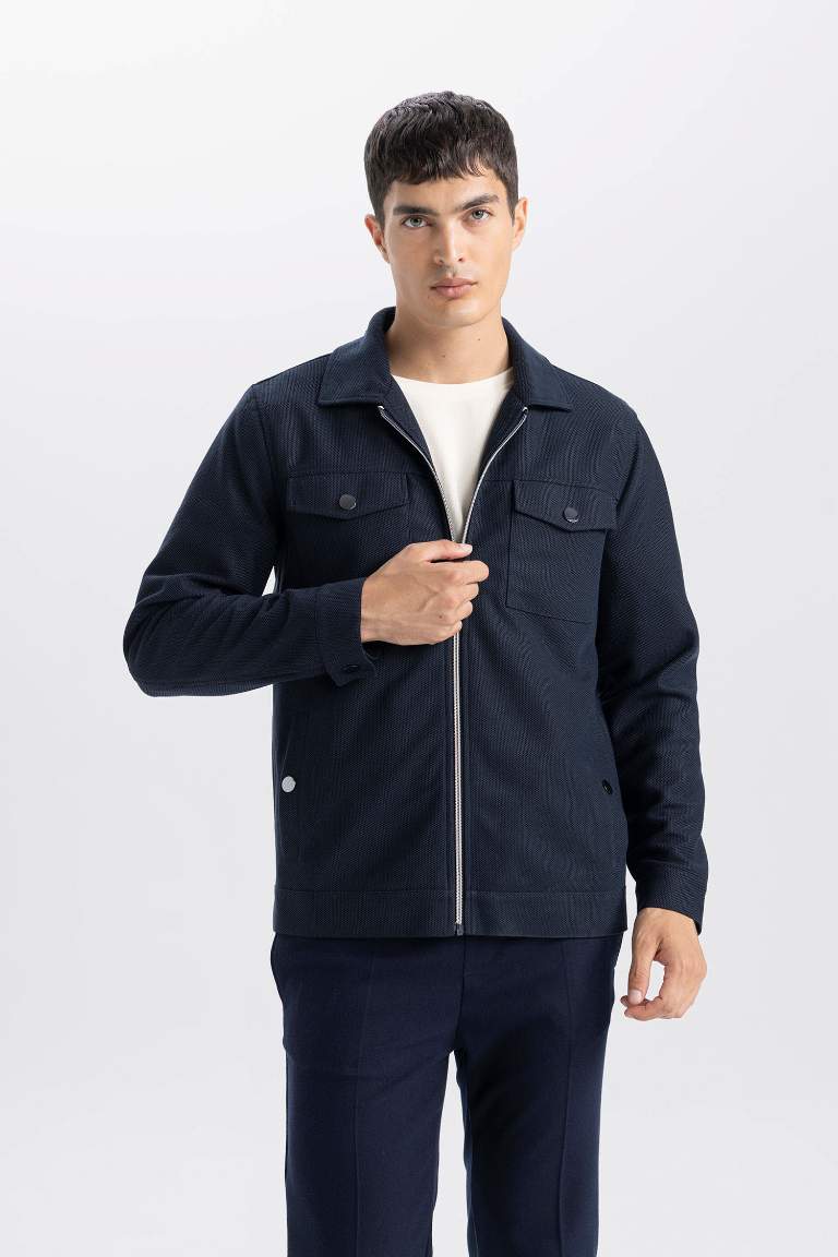 Slim Fit Polo Collar Zippered Seasonal Thin Jacket