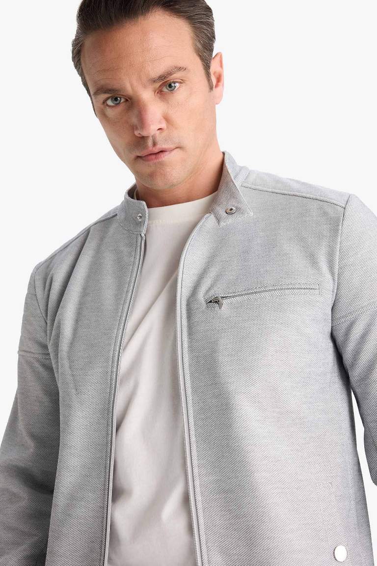 Slim Fit Dar Kesim Dik Yaka Fermuarlı Mont