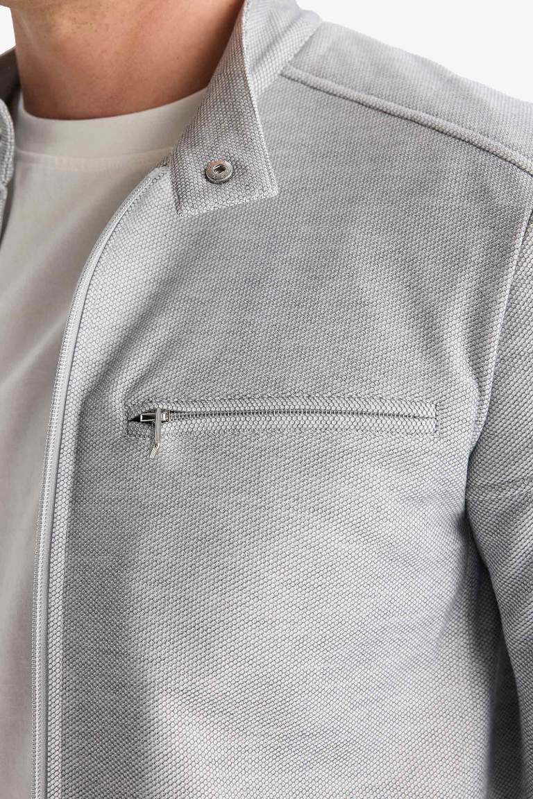 Slim Fit Dar Kesim Dik Yaka Fermuarlı Mont