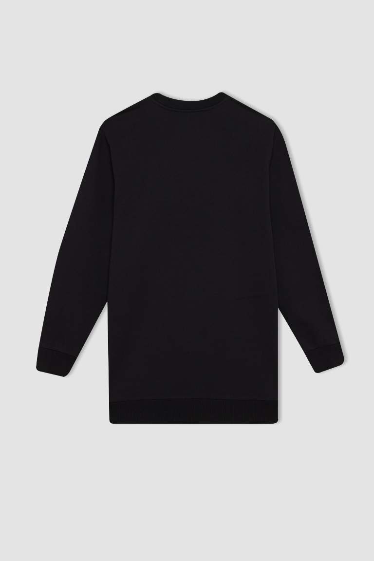 Regular Fit Bisiklet Yaka Çiçek Baskılı Sweatshirt Tunik