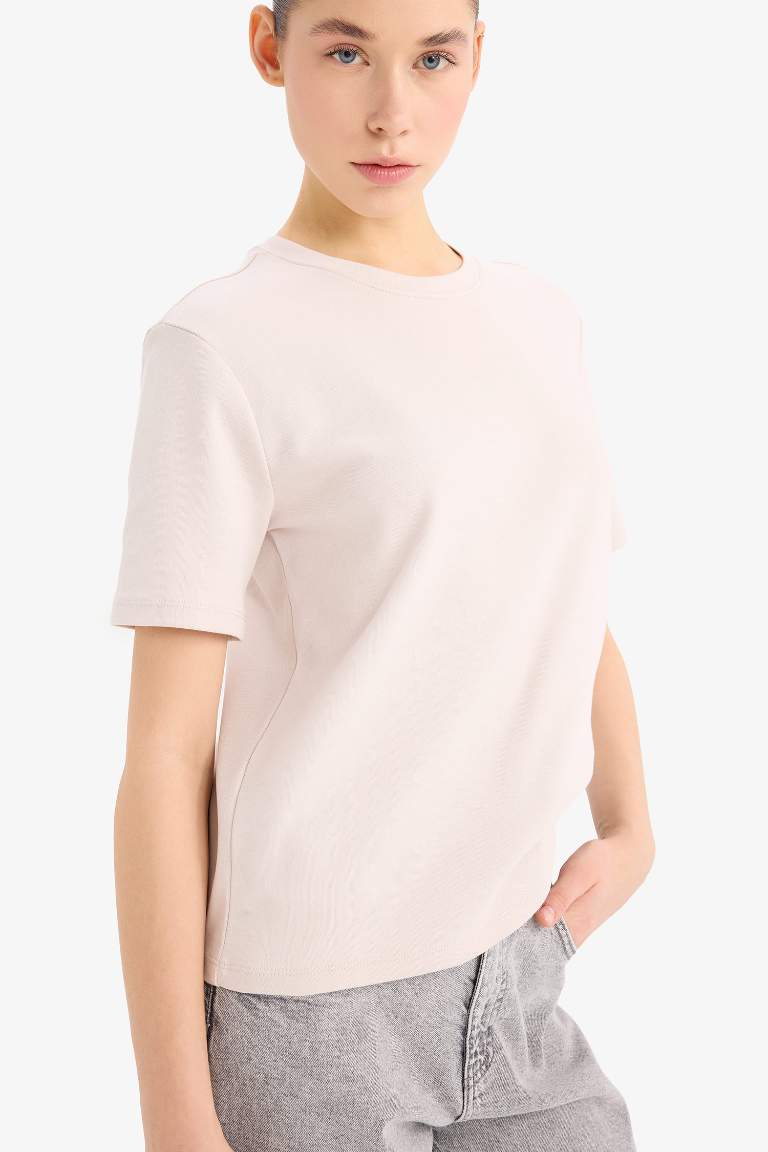 Regular Fit Crew Neck Basic Thick Fabric T-Shirt