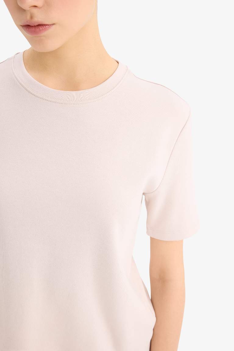 Regular Fit Crew Neck Basic Thick Fabric T-Shirt