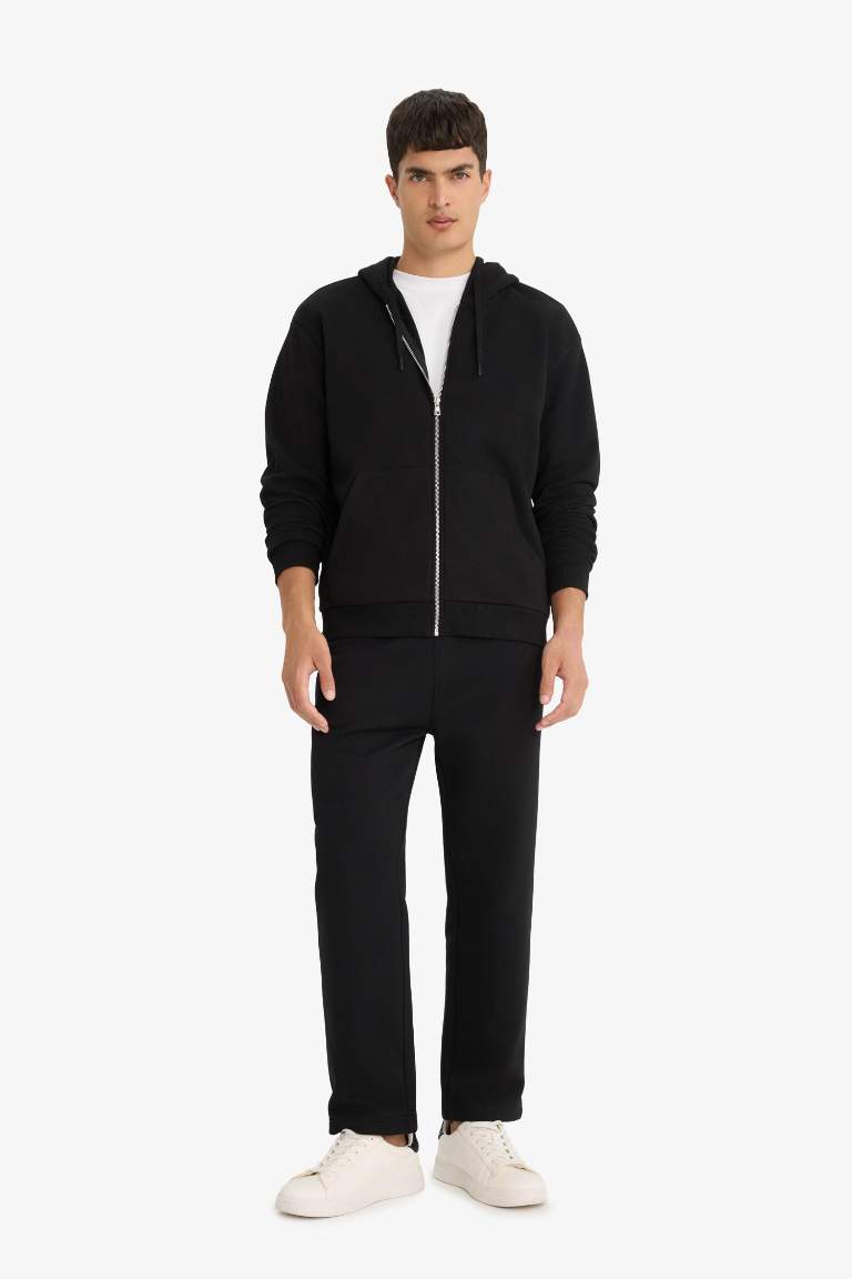 Comfort Fit Kapüşonlu İçi Yumuşak Tüylü Basic Düz Cepli Kalın Fermuarlı Sweatshirt