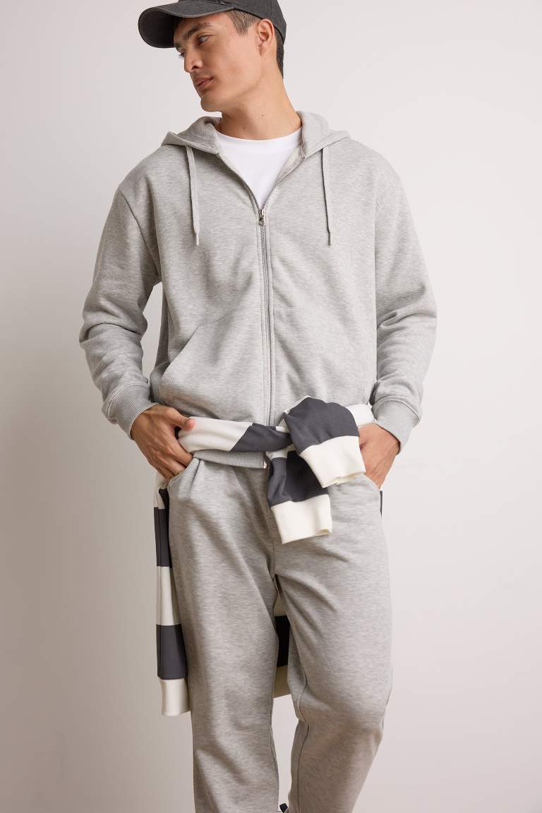 Relax Fit Kapüşonlu İçi Yumuşak Tüylü Basic Düz Cepli Kalın Fermuarlı Sweatshirt