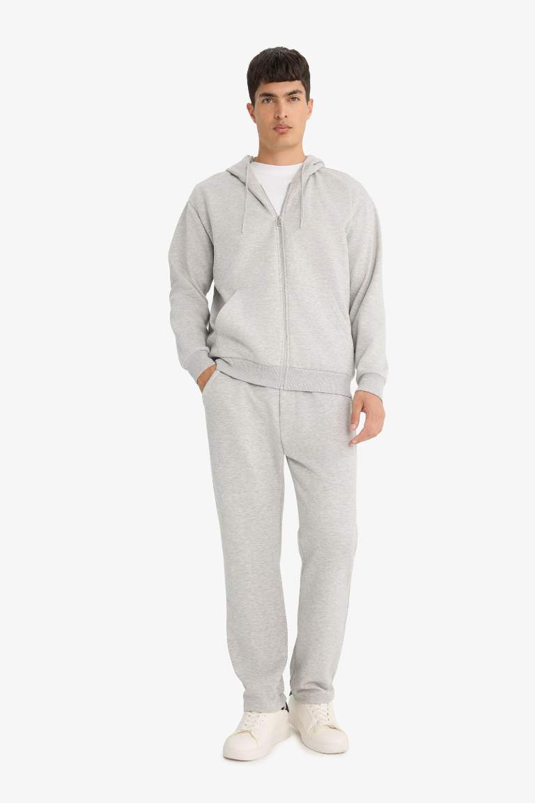 Relax Fit Kapüşonlu İçi Yumuşak Tüylü Basic Düz Cepli Kalın Fermuarlı Sweatshirt