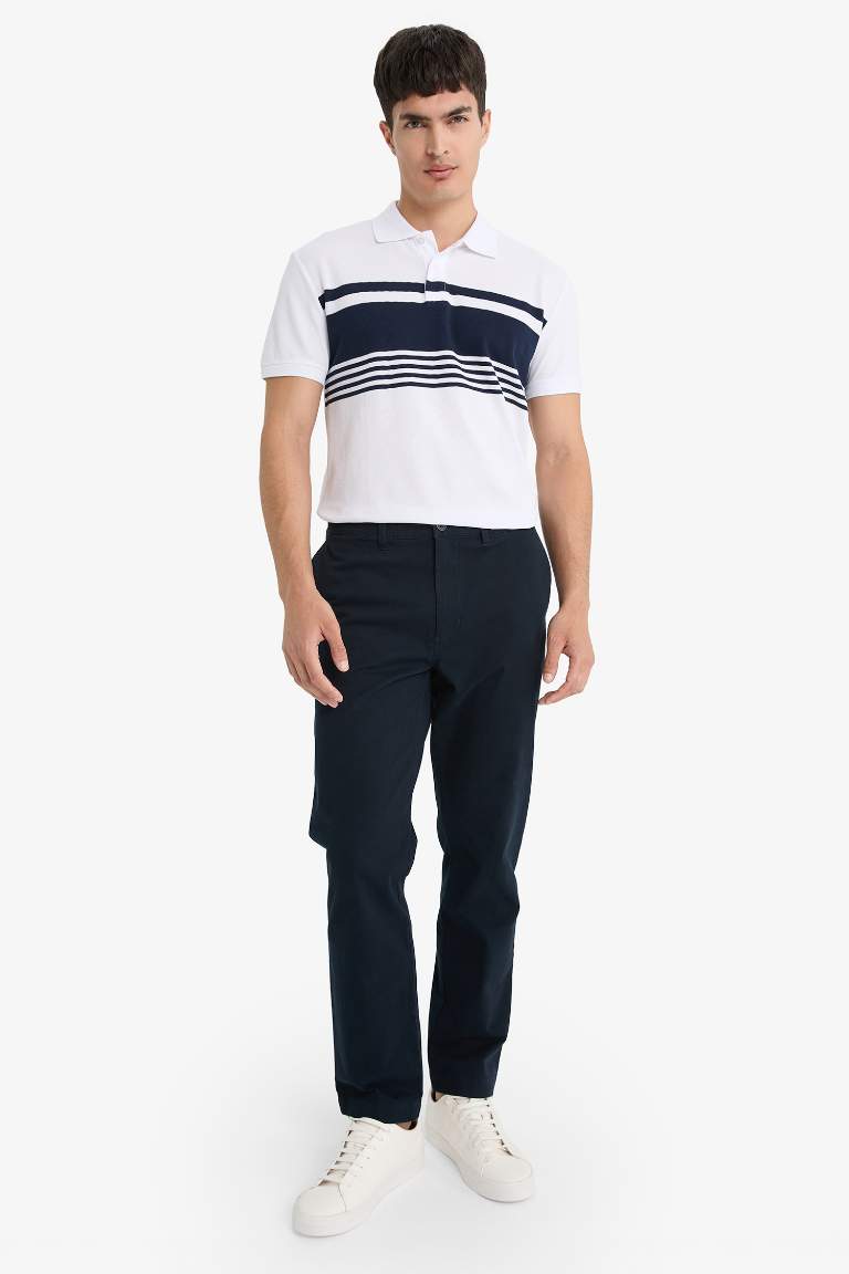 %100 Pamuk Regular Fit Polo Yaka Kısa Kollu Çizgili Tişört