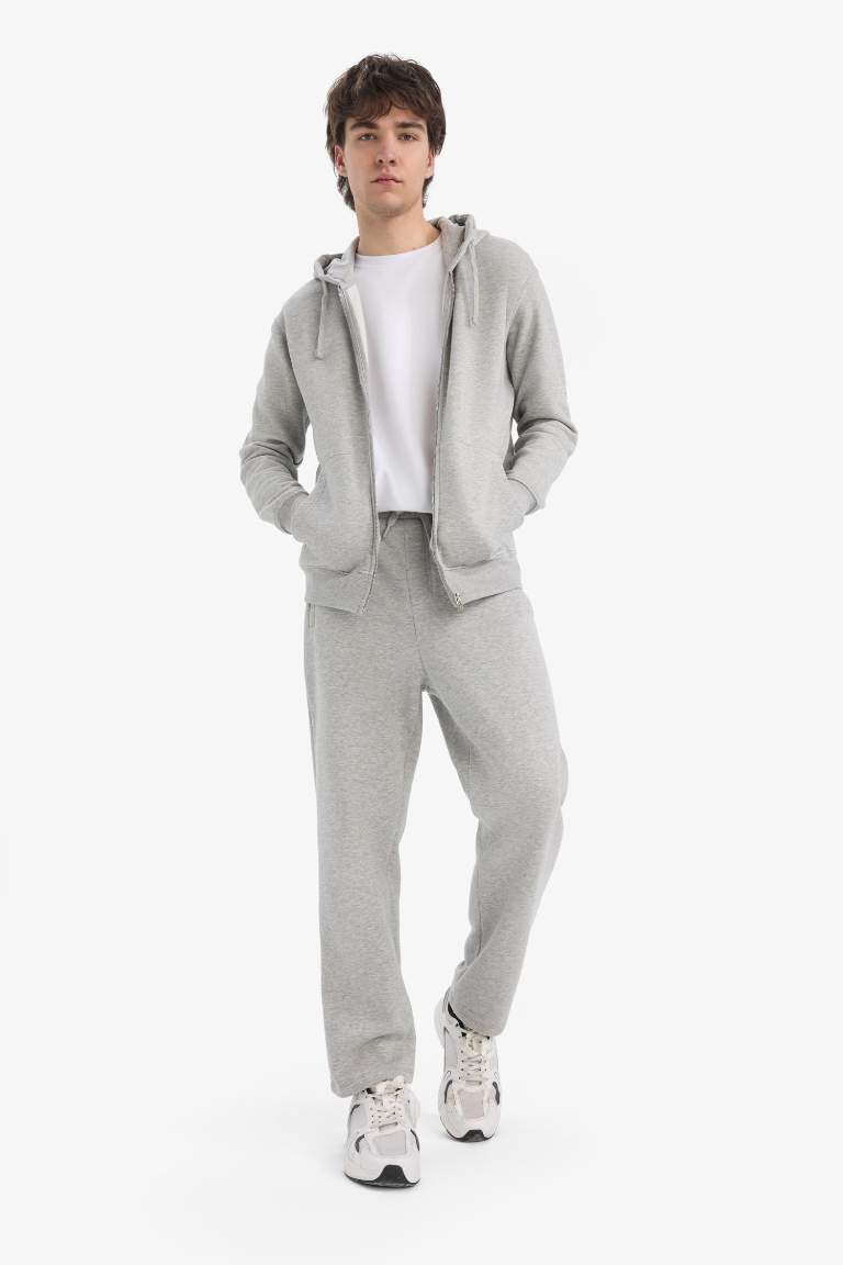 Regular Fit Fleto Cepli Düz Paça Kalın Eşofman Altı