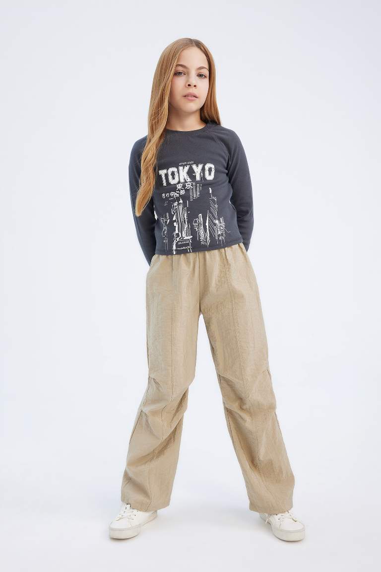 Girl Elastic Waist Straight Leg Parachute Trousers