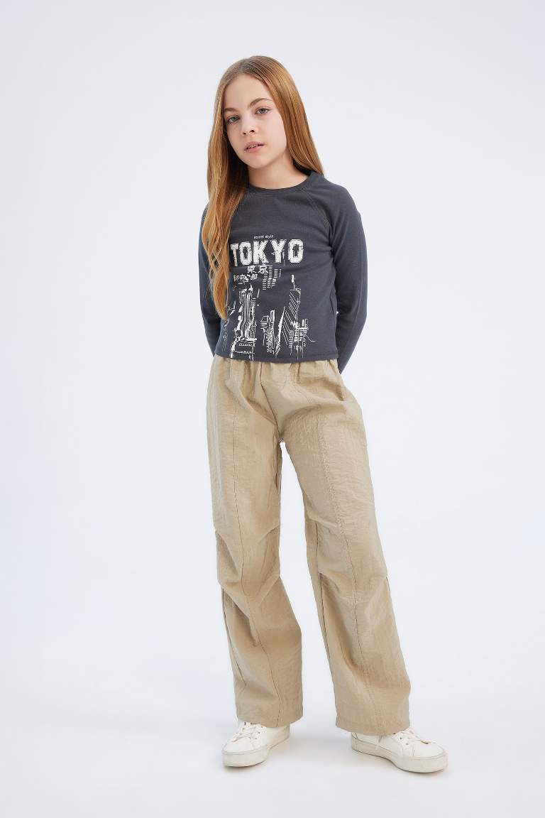 Girl Elastic Waist Straight Leg Parachute Trousers