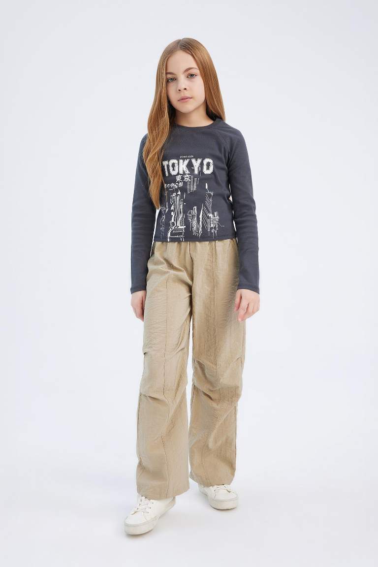 Girl Elastic Waist Straight Leg Parachute Trousers