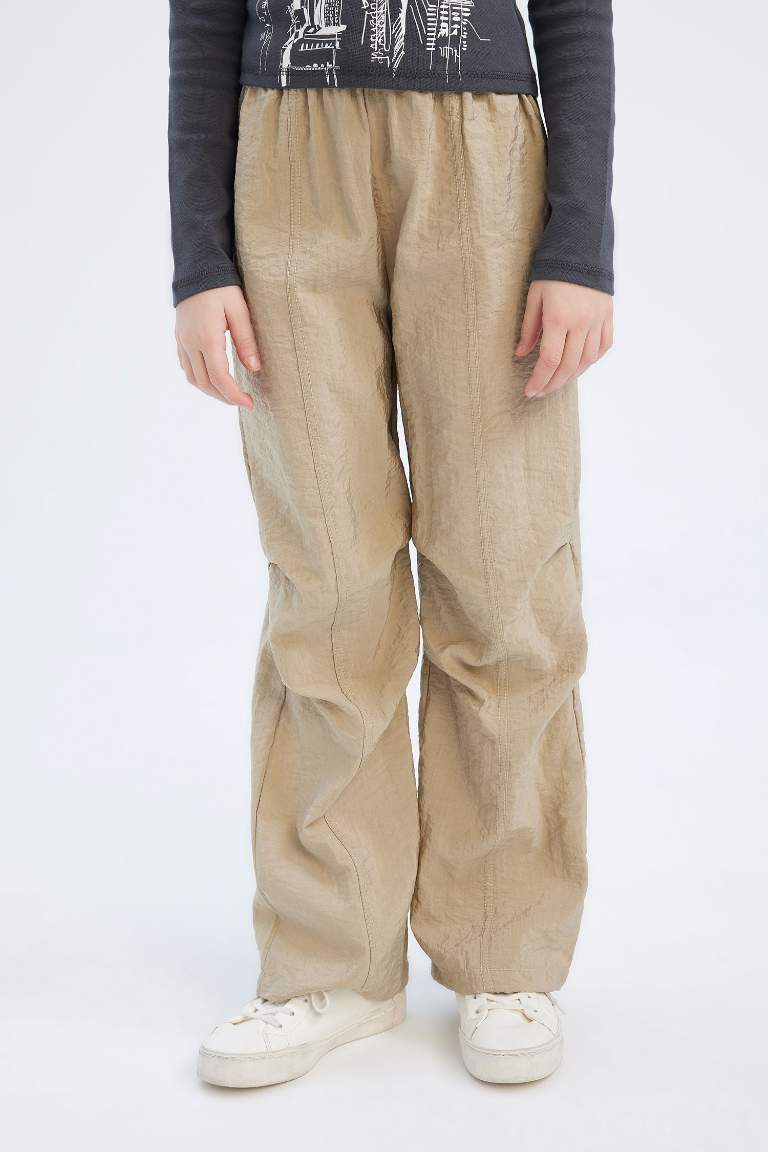 Girl Elastic Waist Straight Leg Parachute Trousers