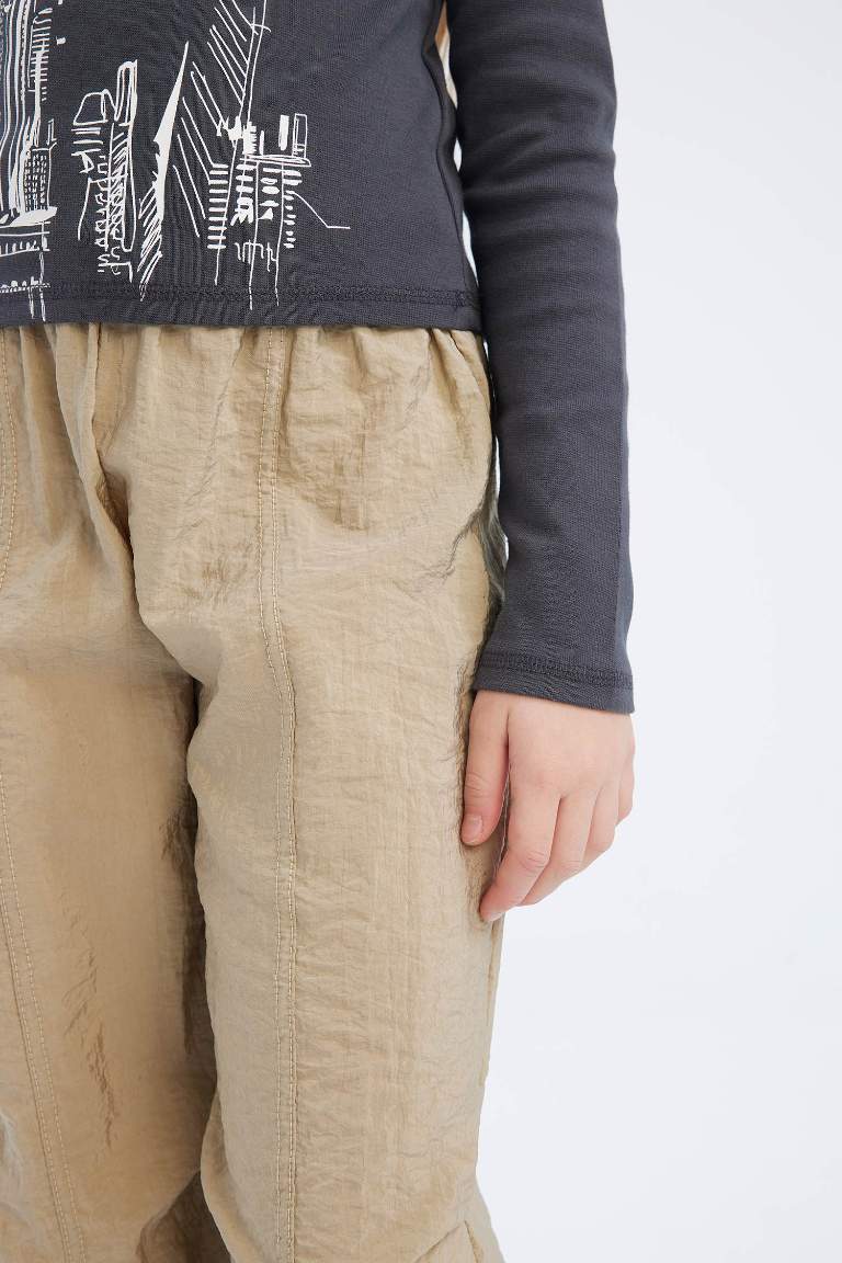 Pantalon parachute droit à taille élastique pour fille