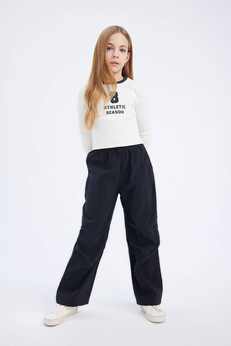 Girl Elastic Waist Straight Leg Parachute Trousers