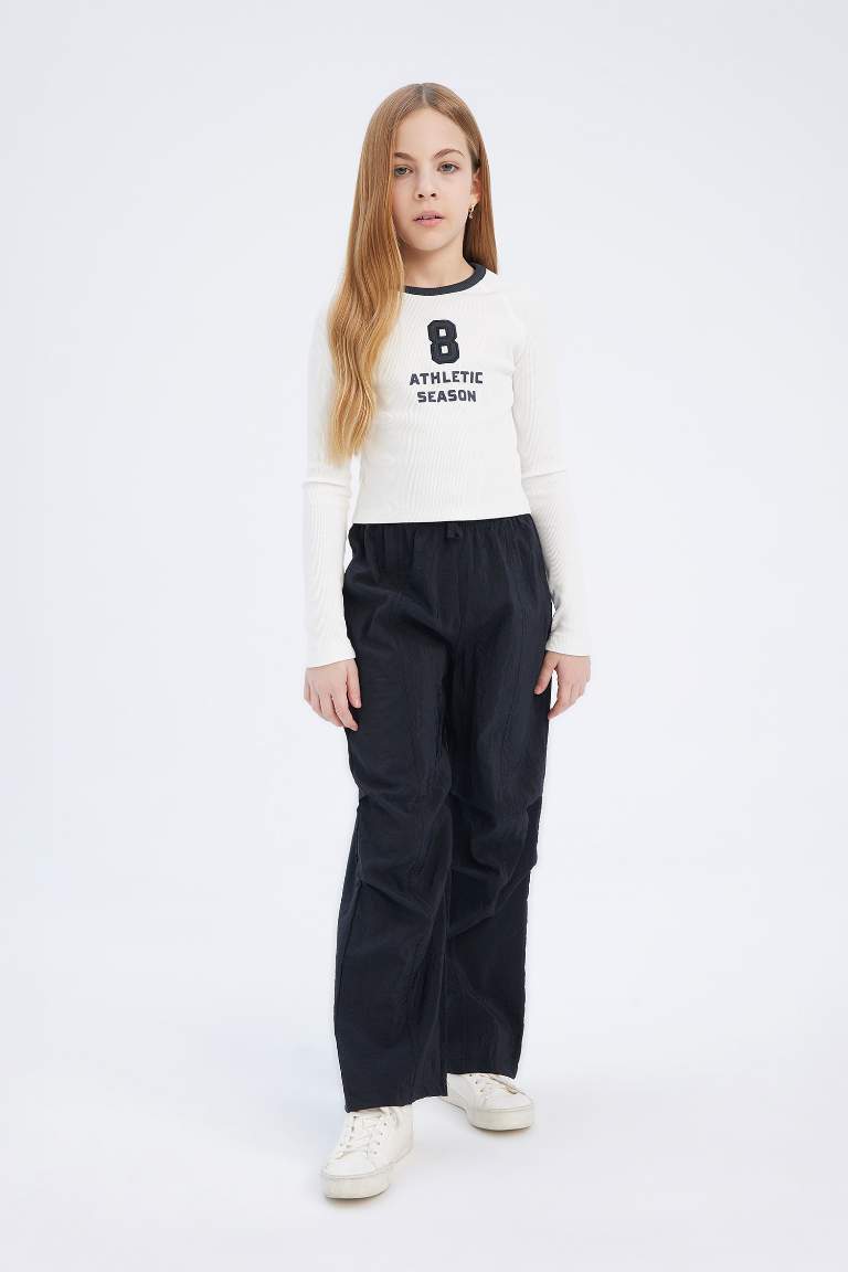 Girl Elastic Waist Straight Leg Parachute Trousers