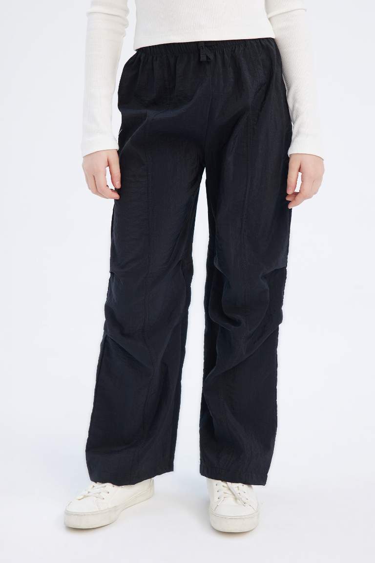 Girl Elastic Waist Straight Leg Parachute Trousers