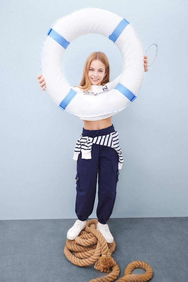 Girl Parachute Jogger Leg Cotton Cargo Pants