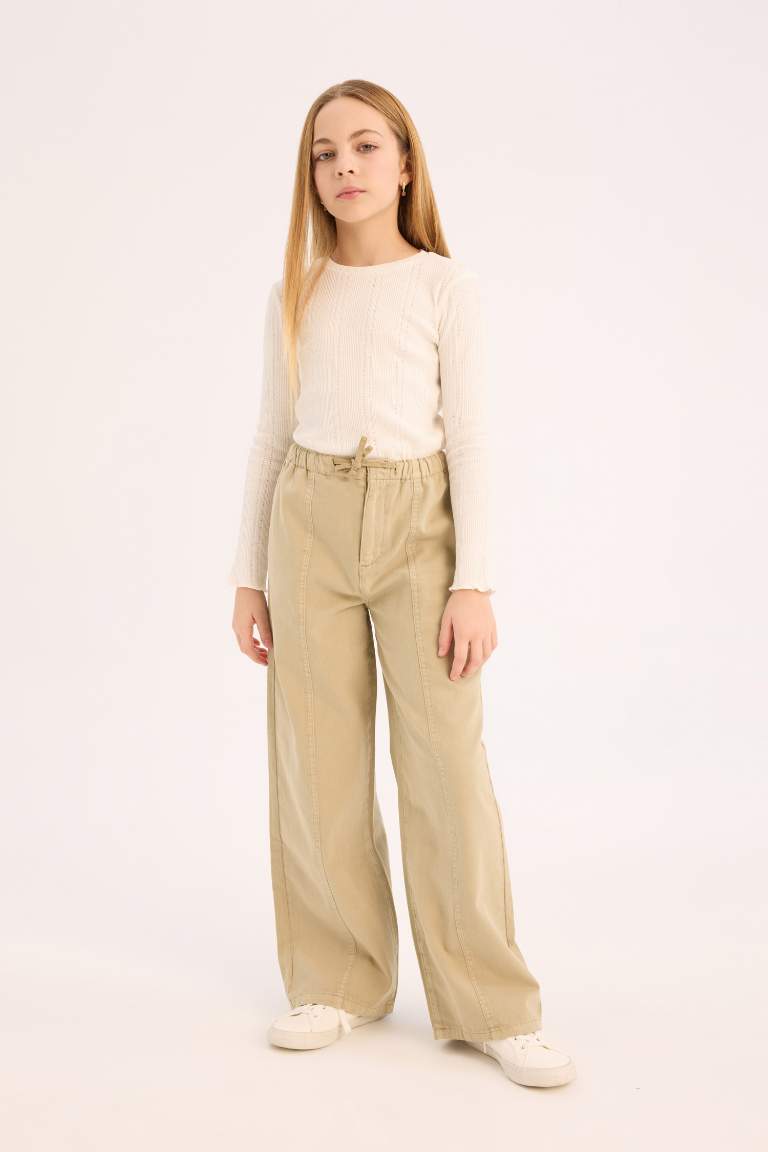 Girl Wide Leg Cotton Cargo Jeans