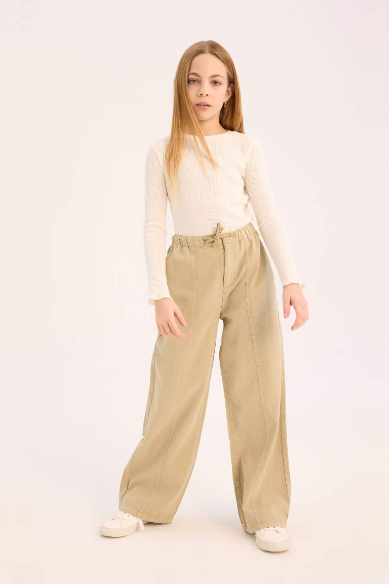 Girl Wide Leg Cotton Cargo Jeans