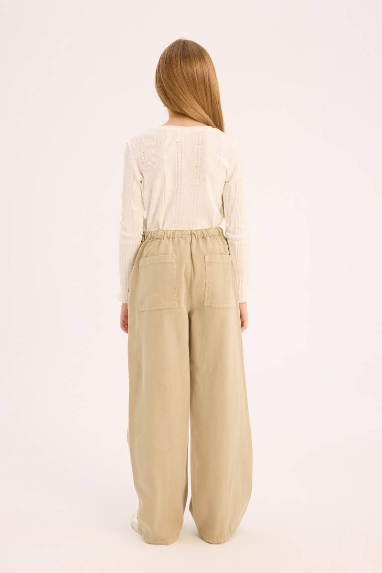 Girl Wide Leg Cotton Cargo Jeans