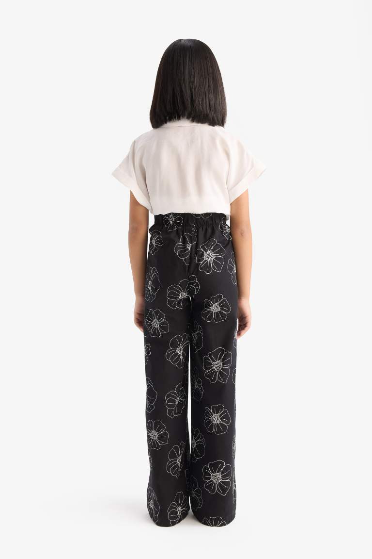 Girl Patterned Wide Leg Cotton Trousers