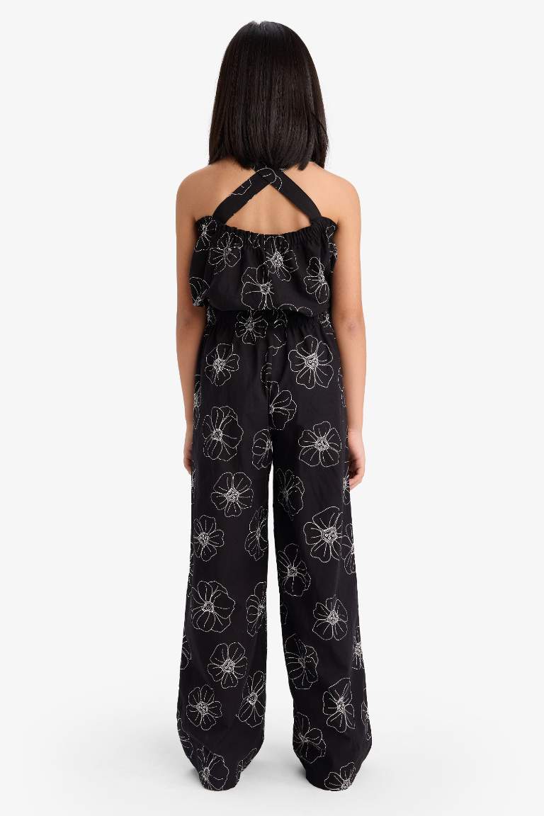 Kız Çocuk Desenli Wide Leg Geniş Paça Pamuklu Pantolon