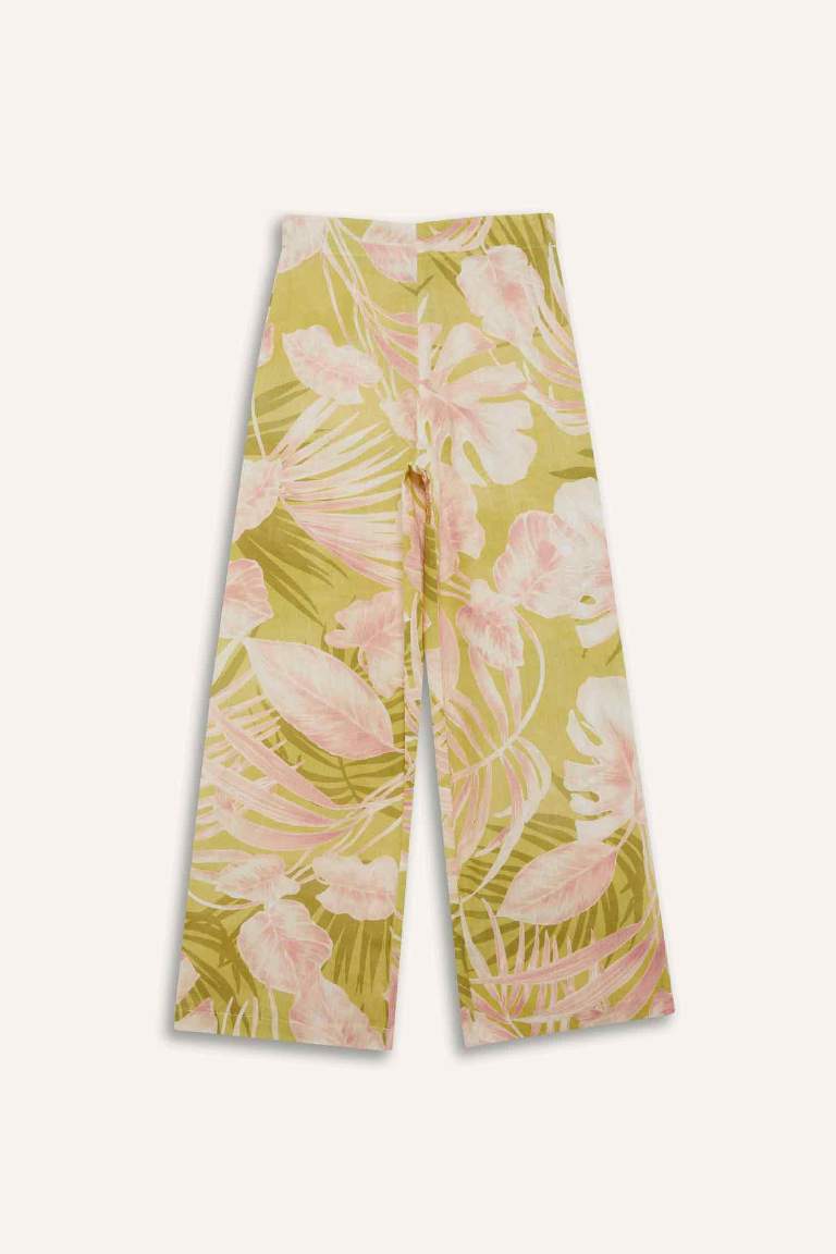 Girl Patterned Wide Leg Cotton Trousers