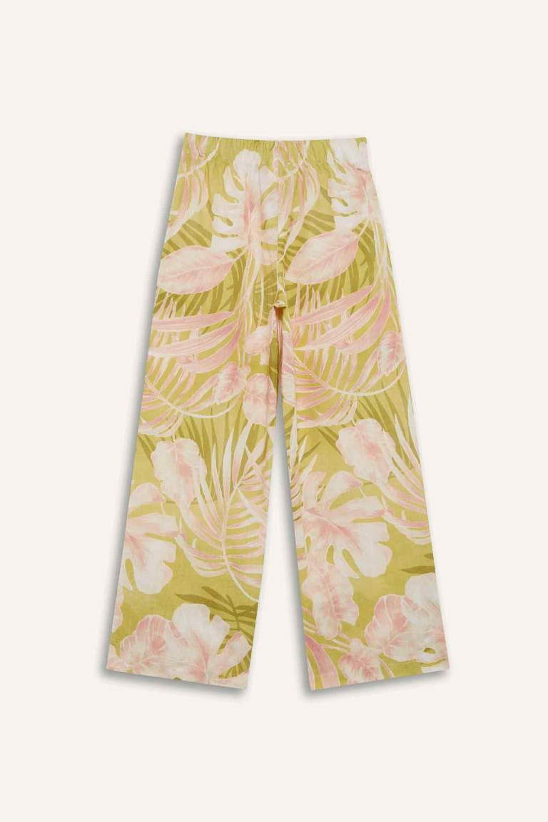 Girl Patterned Wide Leg Cotton Trousers