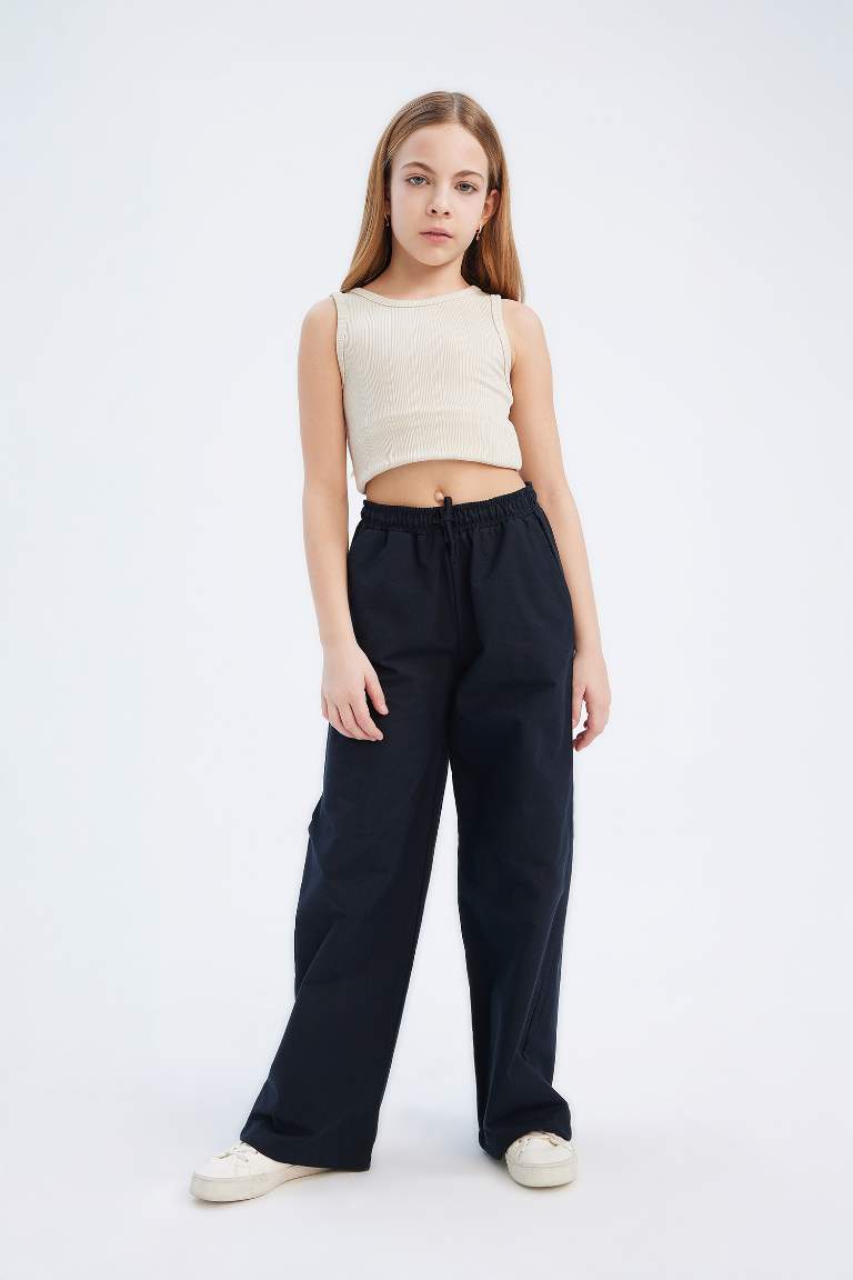 Pantalon large en coton à taille élastique pour fille