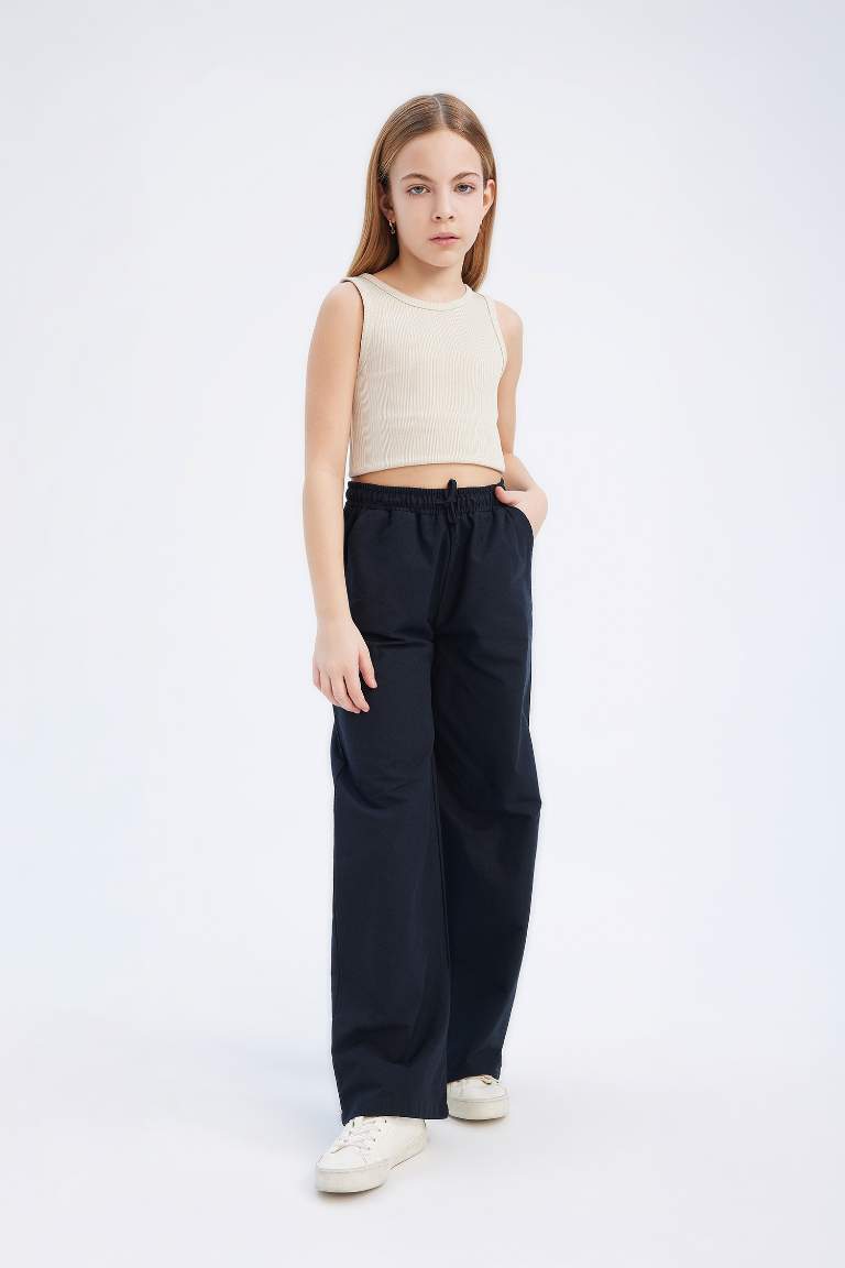 Pantalon large en coton à taille élastique pour fille