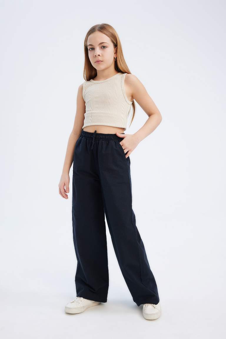 Pantalon large en coton à taille élastique pour fille