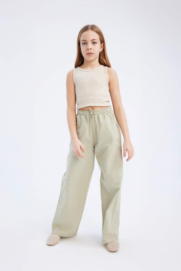 Pantalon large en coton à taille élastique pour fille