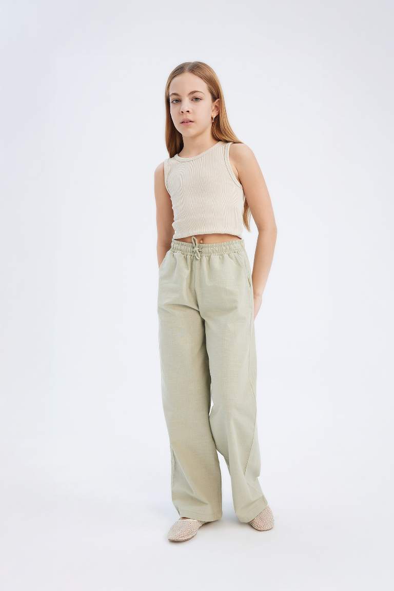 Pantalon large en coton à taille élastique pour fille