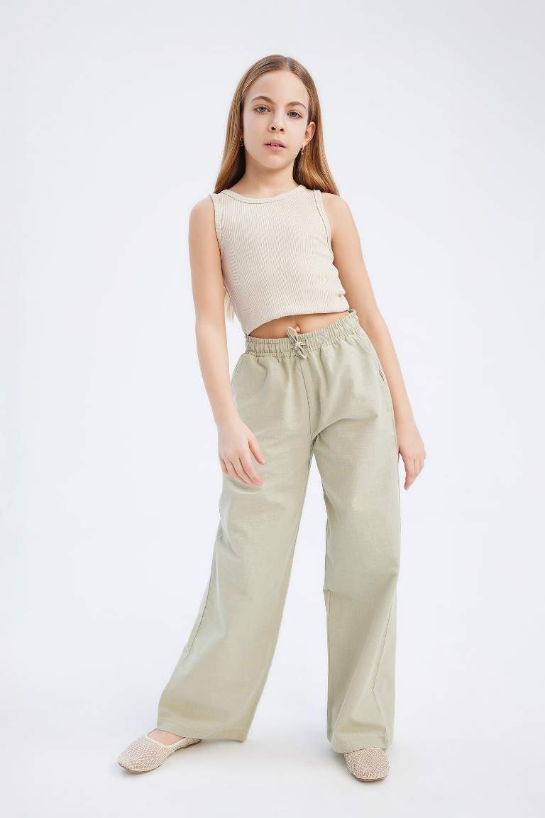 Pantalon large en coton à taille élastique pour fille