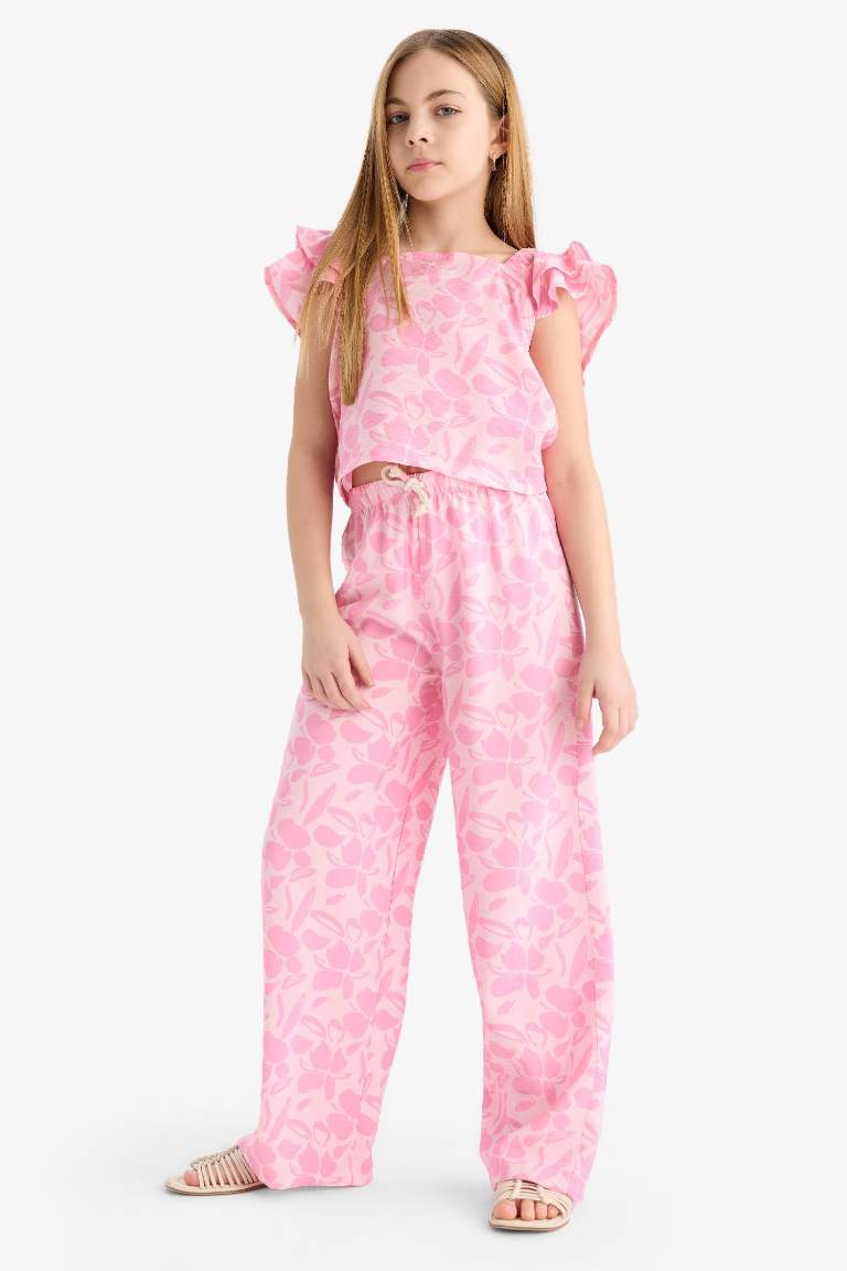 بنطلون بناتي برجل واسع برجل واسع